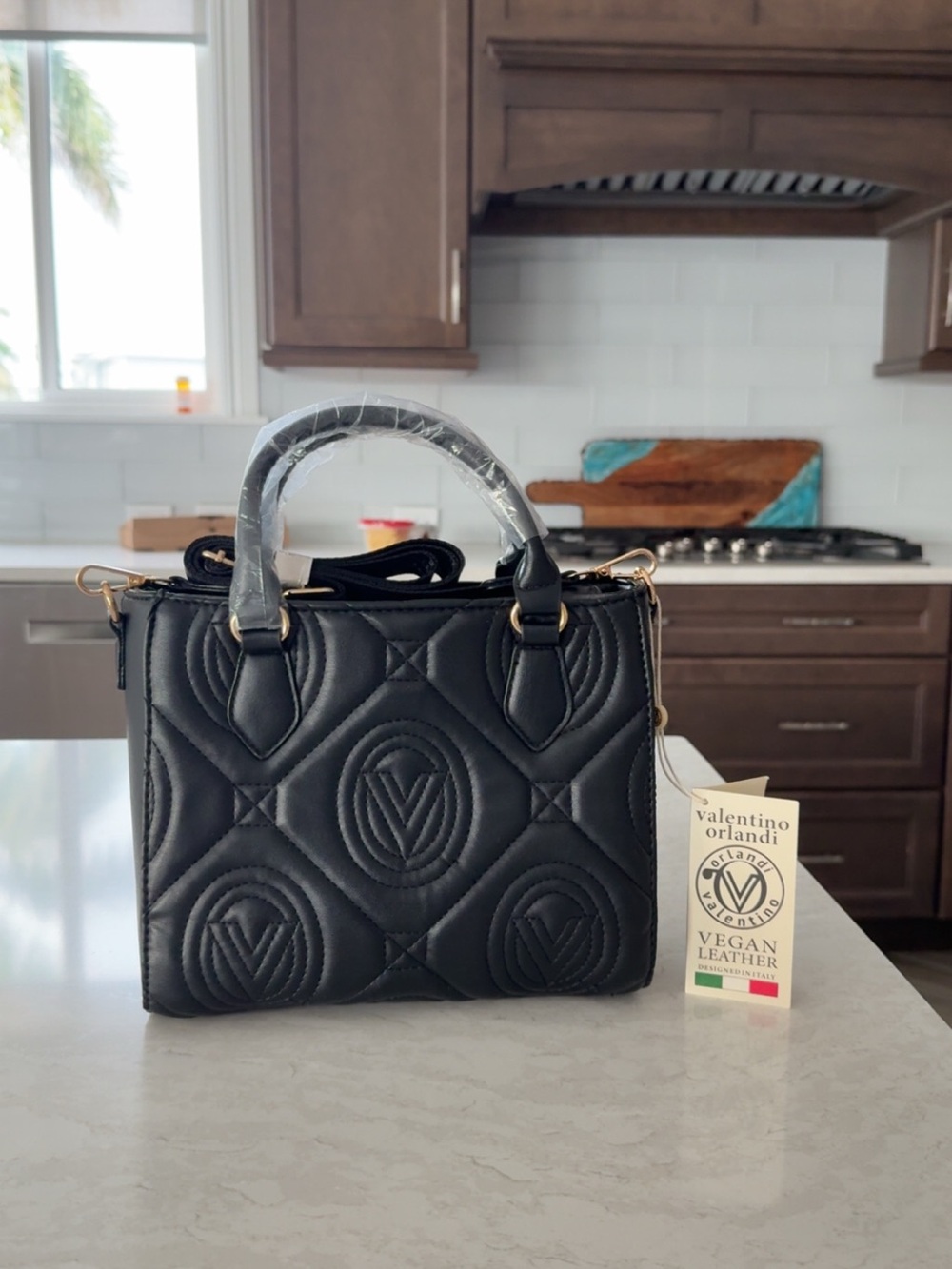 Valentino Orlandi Black Quilted Vegan Leather Satchel Brand NEW with tags